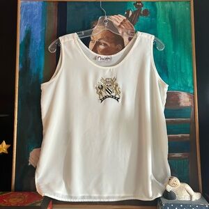 Jac Dale Elegant vintage White Sleeveless Top with Crest Size 12/42